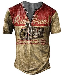 billige -Herre T-shirt Henley-skjorte T-Shirts Grafisk Motorcykel Henley Blå rød Rød Blå Lilla Grøn 3D-udskrivning Plusstørrelser udendørs Afslappet Kortærmet Knap ned Trykt mønster Tøj Designer Stilfuld