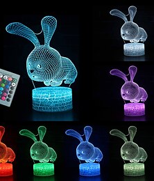 economico -luci del coniglio di pasqua 3d lampade illusione 16 colori che cambiano tavolo da tavolo scrivania luce notturna a led grandi regali per i bambini