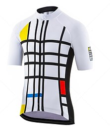 cheap -21Grams Men's Cycling Jersey Short Sleeve Bike Top with 3 Rear Pockets Mountain Bike MTB Road Bike Cycling Breathable Moisture Wicking Quick Dry Reflective Strips White Plaid Checkered Polyester