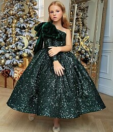 preiswerte -Kinder Mädchen Kleid Pailletten Party besondere Anlässe Geburtstag Pailletten grün Langarm elegant Prinzessin Kleider Frühling Sommer 3-10 Jahre