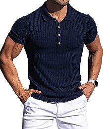 Недорогие -Муж. Мускулистая рубашка Рубашка для гольфа Повседневные Фитнес Воротник-поло Классический воротник С короткими рукавами Деловые Классика Сплошной цвет Полотняное плетение Кнопка спереди