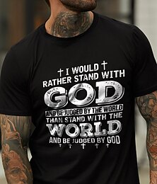 baratos -Camiseta Gráfica Masculina de Manga Curta 'Fique Com Deus e Seja Julgado Pelo Mundo' Camiseta de Fé Religiosa