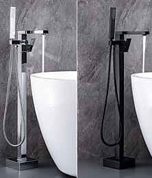billige -Fritstående badekarhane gulvmontering karfylde enkeltgrebs messinghane med håndbruser og 360 graders drejelig tud