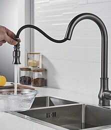 cheap -Kitchen Sink Mixer Faucet with Pull Out Sprayer Grey, 360 Swivel Single Handle Spring Kitchen Taps Deck Mounted, One Hole Brass Kitchen Sink Faucet Water Vessel Taps