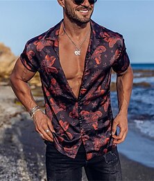preiswerte -Herren Blumen Graphic Tropische Blumen Hemd Hawaiihemd Sommerhemd Camp-Shirt Kurzarm Hemd Umlegekragen Modisch Designer Brautkleider schlicht Outdoor Strasse Casual Schwarz / Rot Blau Grün S M L