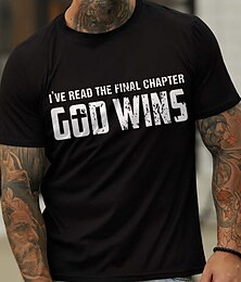 cheap -God Wins Mens Graphic Shirt ‘Ve Read The Final Chapter 3D | Grey Summer Cotton Letter Sillver Gray Black Yellow Tee Casual Style Blend Sports Silvver