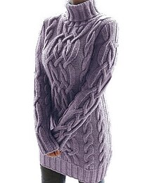 abordables -femme robe pull robe d'hiver pull tricoté couleur unie basique décontracté gros manches longues pull cardigans col roulé automne hiver blanc noir violet / coupe classique / sortie