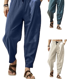 abordables -Homme Pantalon en lin Pantalons d'été Poche Cordon Plein Casual du quotidien Yoga Mélange de Coton basique Classique Noir Blanche