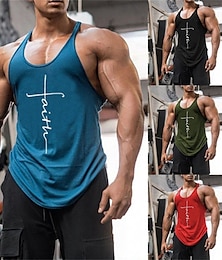 cheap -Men's Tank Top Vest Top Undershirt Casual Style Classic Style Letter Faith Crew Neck Clothing Apparel Casual Daily Sleeveless Sports Fashion Lightweight Big and Tall