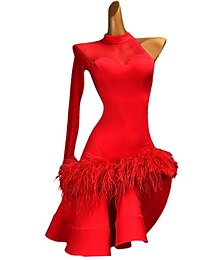 economico -ballo salsa ballo latino ballo da sala ballo latino salsa vestito da ballo piume strass prestazione di allenamento per ragazze da donna manica lunga