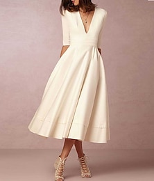 olcso -strand egyszerű esküvői ruhák a-line v nyak ujjatlan udvar vonat szatén menyasszonyi ruhák redőzött 2024