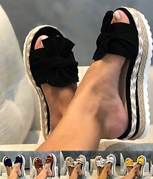 cheap -Women's Sandals Slippers Boho Bohemia Beach Espadrilles Platform Sandals Outdoor Daily Beach Solid Color Bowknot Platform Flat Heel Open Toe Casual Minimalism Canvas Loafer Dark Brown Black White