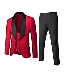 cheap -Red/Black/White/Pink Men's Wedding Party  Tuxedos 3 Piece Banquet Jacquard Embossing Design Shawl Collar Tailored Fit Single Breasted One-button 2024