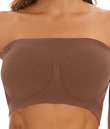 abordables -sujetadores de mujer&amp;Bralettes, sujetador de tubo, sin tirantes, cobertura total, color liso, escote redondo, microelástico, transpirable, invisible, informal, para uso diario, nailon verde / 1