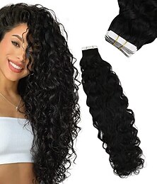cheap -Tape in Extensions Natural Wave 14inch 50Gram Natural Black Tape in Hair Extensions Real Human Hair Natural Wavy Hair Extensions