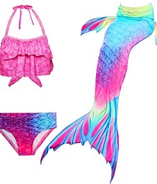 billige -Barn Jente Tre stykker Havfrue badetøy Bikini Bikini Svømming Barnas Dag Regnbue søt stil Sexy Badedrakter 3-10 år Sommer Regnbue