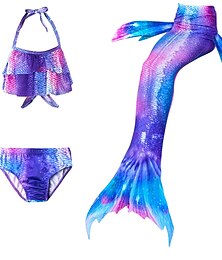 voordelige -Kinderen Voor meisjes Drie stuk Zeemeermin zwemkleding Bikini Bikini Zwemmen Kinderdag Regenboog leuke Style Sexy Badpakken 3-10 jaar Zomer Paars