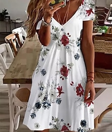 billiga -kvinnors vardagsklänning blommig klänning midiklänning vit kortärmad blommönstrad vår sommar v-ringad basic daily weekend sommarklänning 2023 s m l xl xxl 3xl