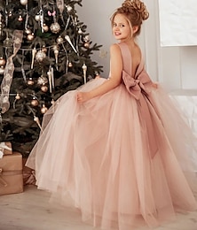 ieftine -copii tutu pentru fetiță rochie cu flori culoare uni petrecere nuntă ocazie specială fără spate ochiuri de plasă fântână roz dantelă maxi fără mâneci prințesă elegantă frumos trandafir prafuit potrivire obișnuită 3-10 ani