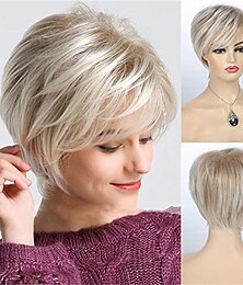 halpa -lyhyet kerroksiset blondit peruukit naisille synteettinen lämmönkestävä cosplay-pixie-peruukki peruukkihattulla