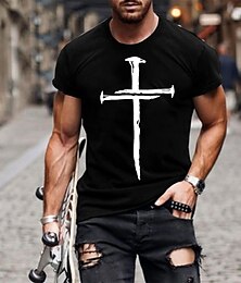 お買い得  -十字架 ワイン ブラック ホワイト Tシャツ カジュアルスタイル 男性用 グラフィック コットン混 シャツ 大きくて背が高い エッセンシャル シャツ 半袖 快適なTシャツ カジュアル バケーション 夏 ファッションデザイナーの衣類 XS S M L XL XXL