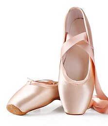 billige -Women's Ballet Shoes Pointe Shoes En Pointe Dance Supplies Training Performance Practice Ribbons Flat Heel Pink Lace-up Adults' / Satin