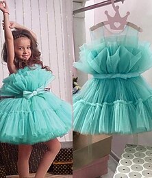 levne -Děti Dívčí Šaty na párty Pevná barva Bez rukávů Výkon Pegeant Nabírané šaty Síťka Princeznovské Sladký Polyester Nad kolena Šaty na párty Áčkové šaty Léto Jaro 1-5 let Bílá Světle zelená Světlá růžová