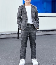 levne -3 kusy Oblek pro mládence Chlapecké Děti Oblek Formální oblek Blejzry Sady oblečení Škola Párty ulice Základní Formální Jemný Pléd Šedá Polyester