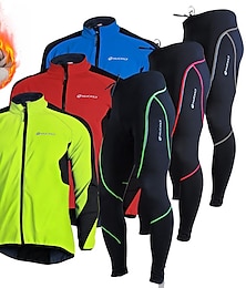 voordelige -Gelukkig Voor heren Wielrenjack met broek Fleece jas Winter Thermisch Warm Winddicht 3D-pad Ademend Fietsen Windjacks Sportoutfits Bergracen Wegwielrennen Groen Rood Blauw Wielrenkleding / Spandex