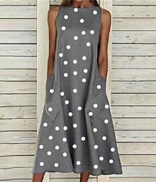 abordables -Robe Midi pour Femme Robe Décontractée Robe Tunique Robe À Bretelles Imprimé Pois Col Ras du Cou Quotidien Vacances Sans Manches Été Printemps