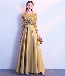 cheap -A-Line Bridesmaid Dress Jewel Neck Long Sleeve Beautiful Back Floor Length Satin / Tulle / Sequined with Sash / Ribbon / Pleats 2023
