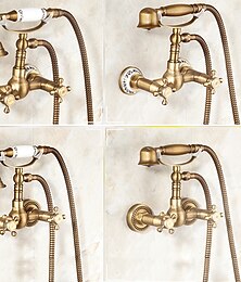 voordelige -Shower Faucet / Body Jet Massage Set - Handshower Included pullout Rainfall Shower Antique / Vintage Style Antique Brass Mount Inside Brass Valve Bath Shower Mixer Taps