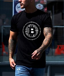 cheap -Bitcoin Vintage Mens 3D Shirt | Maroon Summer Cotton | Wine Black White Tee Casual Style Men'S Graphic Blend Sports Lightweight Short Sleeve