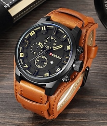 abordables -Relojes para hombres CURREN marca de lujo moda y casual reloj de cuarzo de negocio con fecha impermeable de correa de cuero reloj de pulsera masculino