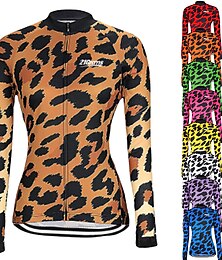 cheap -21Grams Women's Cycling Jersey Long Sleeve Bike Jersey Top with 3 Rear Pockets Mountain Bike MTB Road Bike Cycling Thermal Warm Breathable Anatomic Design Quick Dry Black / Orange Yellow Pink Leopard