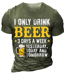 baratos -Homens Gráfico Letra Cerveja Camiseta camiseta angustiada Manga Curta Camiseta Impressão 3D Gola Redonda Camisa Vintage Moda Clássico Ao ar livre Casual Diário Preto Verde Tropa Azul Verão Roupa S M