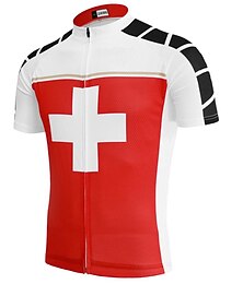 abordables -Homme Maillot de cyclisme À Motifs la Suisse Danemark Manche Courte Cyclisme Maillot Top avec 3 poches arrière VTT Vélo tout terrain Cyclisme sur route Résistant aux UV Séchage Rapide Poche Arrière