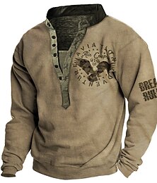cheap -Men's Sweatshirt Pullover Khaki Henley Collar Graphic Eagle Print Sports & Outdoor Casual Daily 3D Print Plus Size Vintage 3D Print Designer Spring & Summer Clothing Apparel Hoodies Sweatshirts  Long