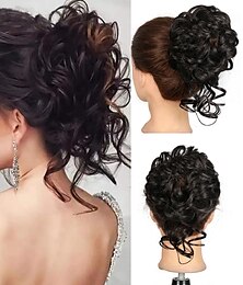 abordables -chignon morceau de cheveux super long ébouriffé chignon extensions chignon cheveux ondulés wrap queue de cheval postiches cheveux chouchous avec élastique bande de cheveux pour femmes filles
