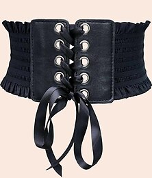 abordables -Cinturón de corsé unisex para mujer, de piel sintética, sin hebilla, liso, informal, clásico, para fiesta, uso diario, negro