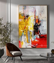 お買い得  -油絵100％手作り手描きウォールアートキャンバス抽象ナイフ絵画風景黄色赤家の装飾の装飾ロールキャンバスフレームなしストレッチなし