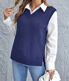 abordables -Femme Pull Gilet mode basique Décontractées Couleur monochrome Col V Tricoté Sans Manches Tricoter Ecole du quotidien Sortie Noir Vin Eté Printemps