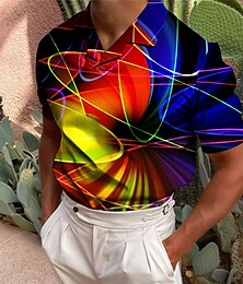 preiswerte -Herren Poloshirt Golfhemd Abstrakt Linear Umlegekragen Rosa Blau Grün Grau 3D-Druck Casual Täglich Kurzarm Bedruckt Bekleidung Modisch Designer Brautkleider schlicht Atmungsaktiv