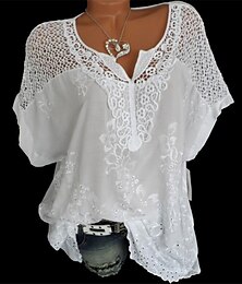 economico -camicia da donna camicia in pizzo camicetta top con occhielli chiffon streetwear basic casual ricamato manica corta top normali scollo a V quotidiano uscite weekend nero bianco rosso blu verde estate