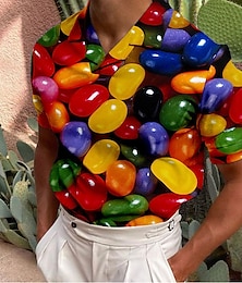 billiga -Herr POLO Shirt Golftröja 3D Print Nedvikt Vit+Röd Röd grön Kristall / Orange Gul Svart / Röd 3D-tryck Ledigt Dagligen Kortärmad Mönster Button-Down Kläder Mode Designer Ledigt Andningsfunktion