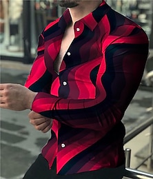 abordables -Hombre Camisa Camisa gráfica Degradado Cuello Vuelto Rojo Azul Piscina Naranja Gris Oscuro Impresión 3D Exterior Calle Manga Larga Estampado Abotonar Ropa Moda Design Casual Transpirable