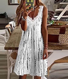 cheap -Women's Casual Dress Holiday Dress Sundress Midi Dress White Gray Sleeveless Painting Print Summer Spring V Neck Vacation Vacation Loose Fit 2023 S M L XL XXL 3XL
