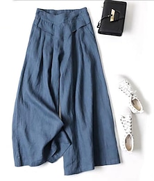 Χαμηλού Κόστους -Γυναικεία Πλατύ Πόδι Φαρδύ παντελόνι Μείγμα Λινό / Βαμβάκι Τσέπη Σακουλιασμένος Ψηλή Μέση Πλήρες μήκος Μαύρο Καλοκαίρι
