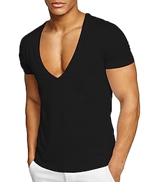billige -Herre T-shirt Vanlig V-hals Afslappet Ferie Kortærmet Tøj 100 % bomuld Sport Mode Letvægt Stor og høj