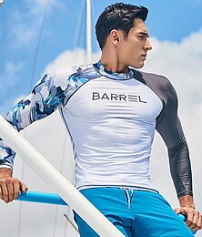 abordables -Hombre Camiseta Protección Solar Surf Camiseta de Baño UPF50+ Secado rápido Ligero Manga Larga Protección para Erupciones Traje de baño Natación Surf Playa Deportes acuáticos Retazos Primavera Verano